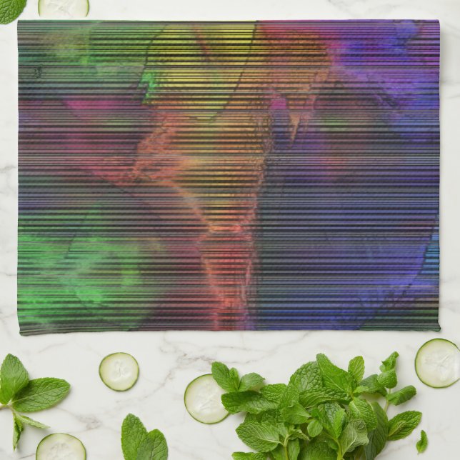Showy coloured spots under deformed stripes lines  kitchen towel (Folded)
