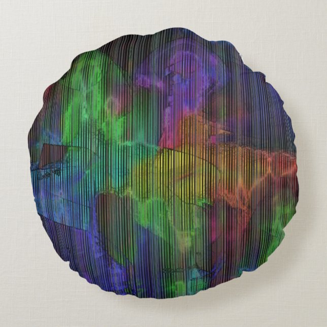 Showy coloured spots under deformed stripes lines  round pillow (Back)