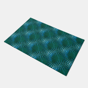 Showy cyan pointed grid looking puffed or inflated doormat