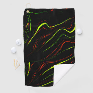 Showy green and red long wavy traces on black fund golf towel