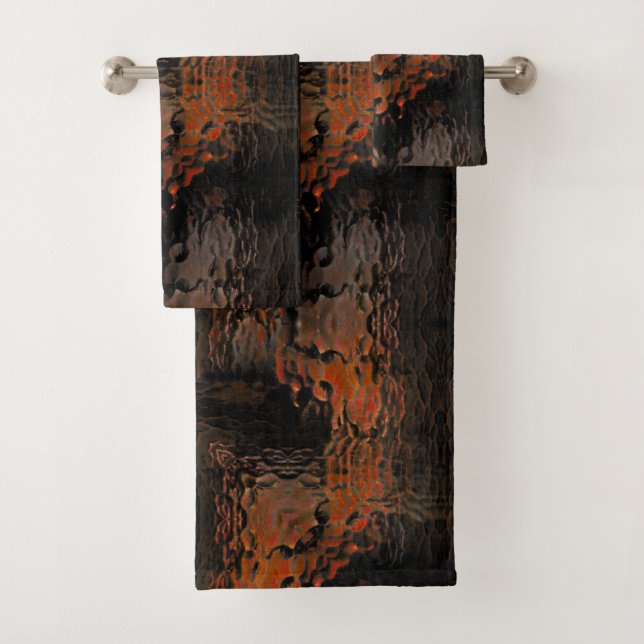 Showy molasses brown hammered bent glass repeated  bath towel set (Insitu)