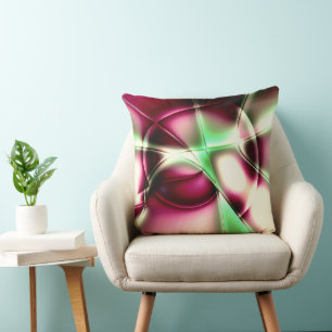 Showy pink to green in snail-like lines, to sepia throw pillow