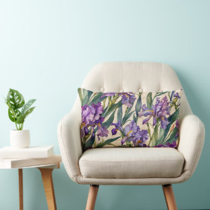 Showy Purple Iris on Ecru Scroll Lumbar Pillow