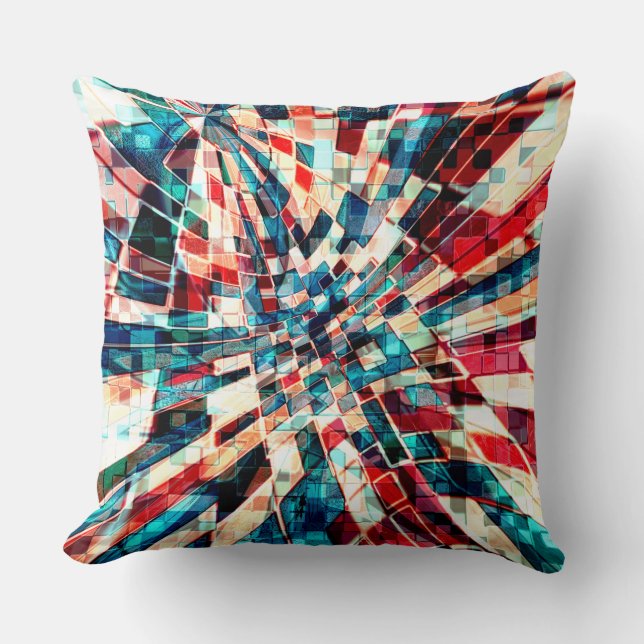 Showy red blue on twisted tiles and sandy effect   throw pillow (Front)