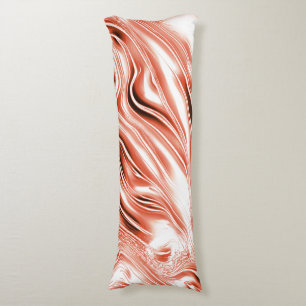 Showy salmon to red long wavy traces on white fund body pillow