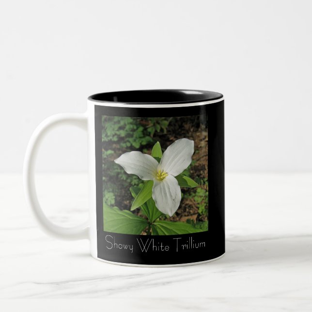 Showy White Trillium Two-Tone Coffee Mug (Left)