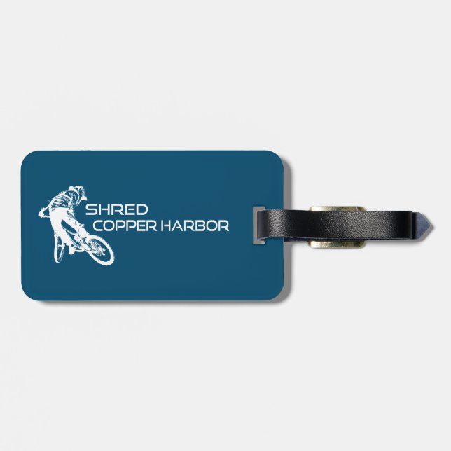 Shred Copper Harbour Michigan Mountain Biking Luggage Tag (Back Horizontal)