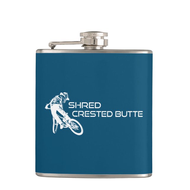 Shred Crested Butte Colorado Mountain Biking Hip Flask (Front)