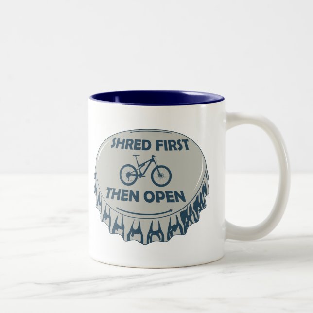 Shred First Then Open Mountain Biking Two-Tone Coffee Mug (Right)