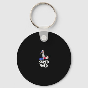 Shred Hard American Flag Panda Bear Snowboarding T Keychain