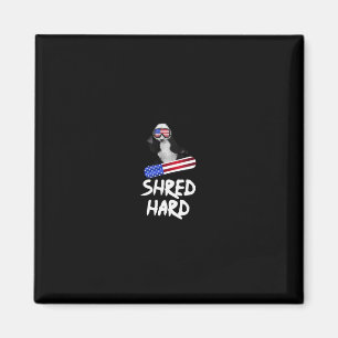 Shred Hard American Flag Panda Bear Snowboarding T Magnet