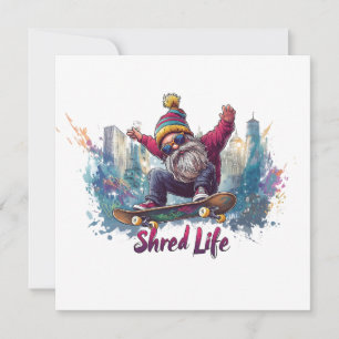 Shred Life - Cool Skateboarding Gnome Holiday Card