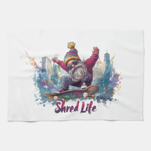 Shred Life - Cool Skateboarding Gnome  Kitchen Towel