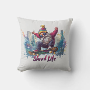 Shred Life - Cool Skateboarding Gnome  Throw Pillow