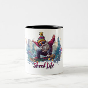 Shred Life - Cool Skateboarding Gnome  Two-Tone Coffee Mug