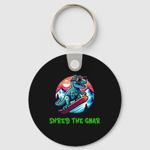 Shred The Gnar Funny Snowboarding Dinosaur T-rex W Keychain