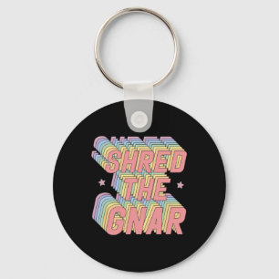 Shred The Gnar Snowboarding Surfing Rainbow Pastel Keychain
