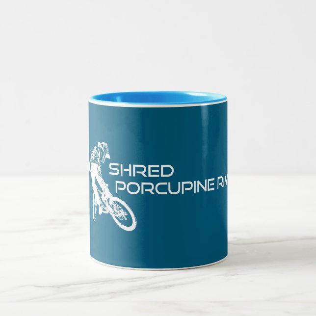 Shred The Porcupine Rim Trail Mountain Biking Two-Tone Coffee Mug (Center)