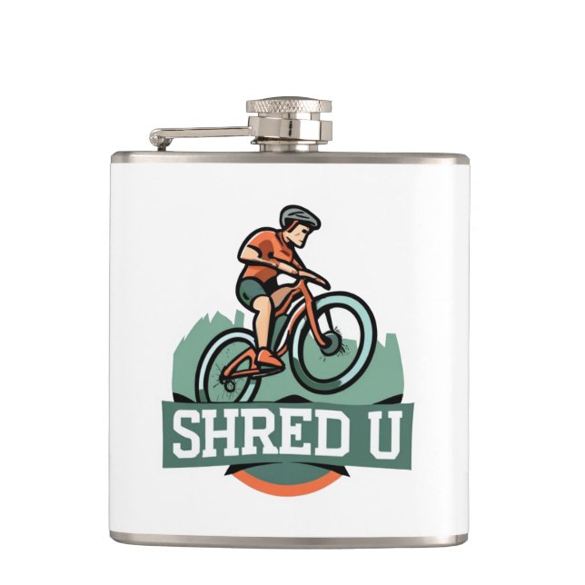 Shred University Mountain Biking Hip Flask (Front)