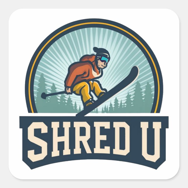 Shred University Skiing Square Sticker (Front)