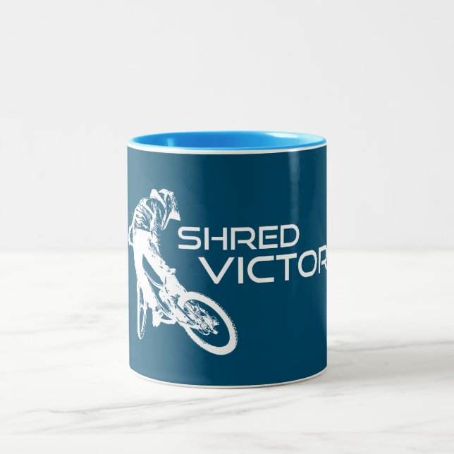 Shred Victor Idaho Mountain Biking Two-Tone Coffee Mug (Center)