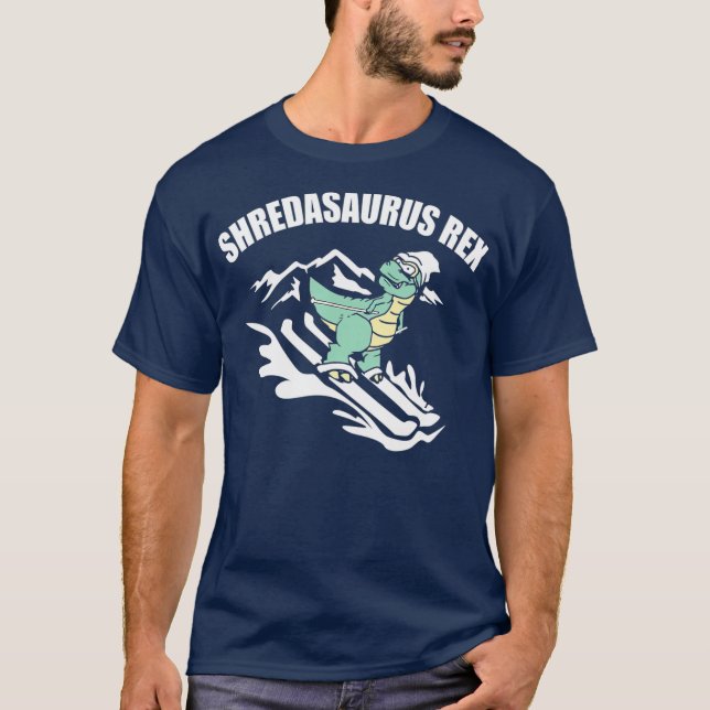 Shredasaurus Rex Ski Dinosaur  Kids Funny Skiing T-Shirt (Front)