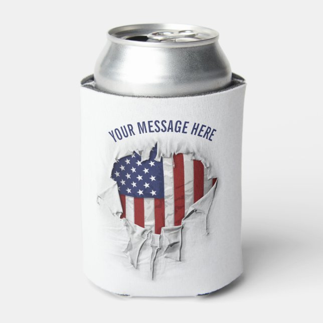 Shredded, Ripped and Torn American Flag Can Cooler (Can Front)