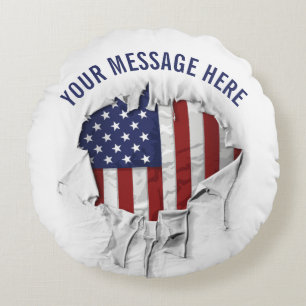Shredded, Ripped and Torn American Flag Round Pill Pillow