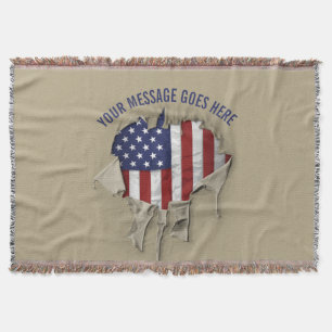 Shredded, Ripped and Torn American Flag Throw Blan Blanket