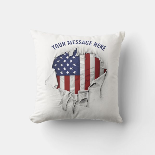 Shredded, Ripped and Torn American Flag Throw Pill Throw Pillow (Front)