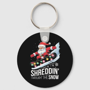 Shreddin' Snow Christmas Snowboarding Santa Snowbo Keychain