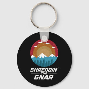Shredding The Gnar Vintage Sunset Snowy Mountain T Keychain