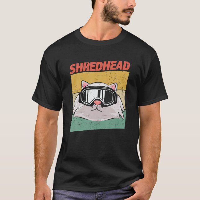 Shredhead Funny Snowboarding Cat In Goggles T-Shirt (Front)