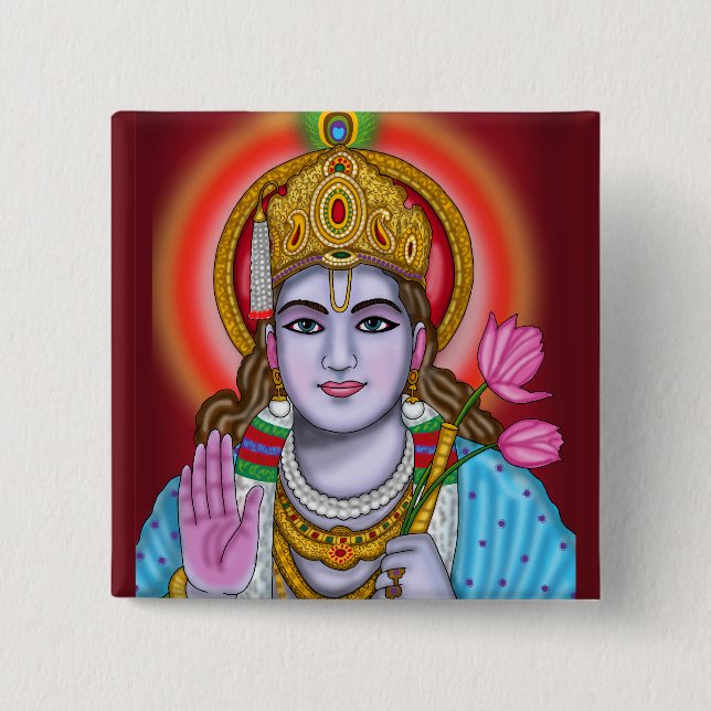 Shree Krishna Tote Bag 2 Inch Square Button (Front)