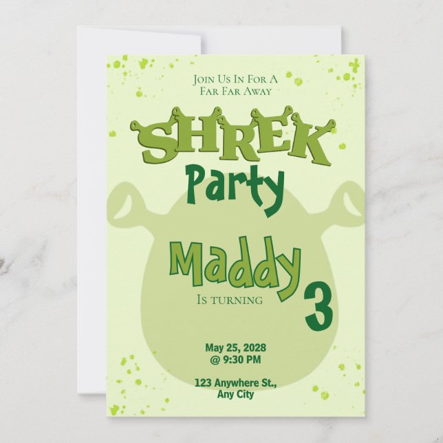 Shrek Inspired Birthday Invitation | Far Far Away  (Devant)