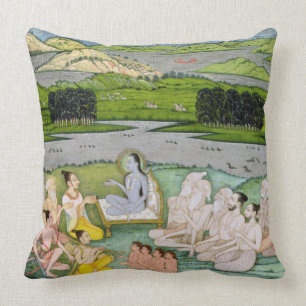 Shri Sukdevji preaching to a concourse of Sadhus, Throw Pillow
