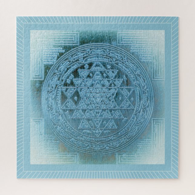 Shri Yantra Mandala: Vintage Aqua Jigsaw Puzzle (Vertical)