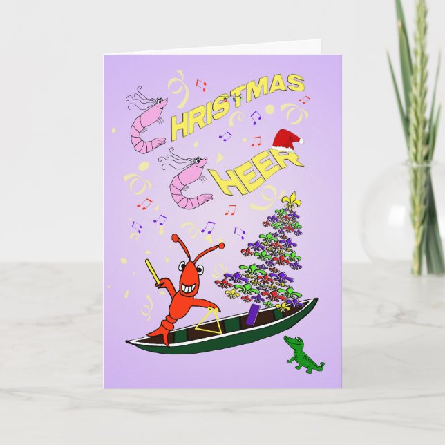 Shrimp and Crawfish Cajun Christmas Cheer Holiday Card (Front)
