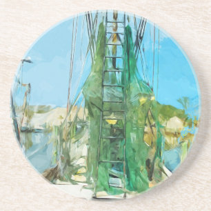 Shrimp Boat Docked Abstract Impressionism Coaster