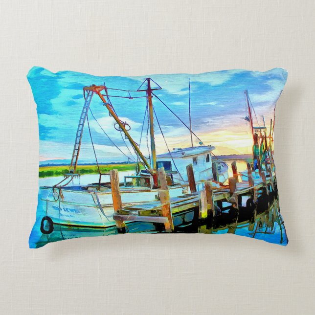 Shrimp Boat Fleet Accent Pillow (Front)