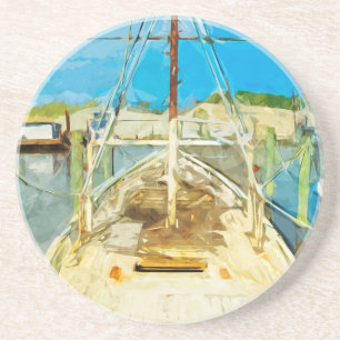 Shrimp Boat Under Repair Abstract Impressionism Coaster