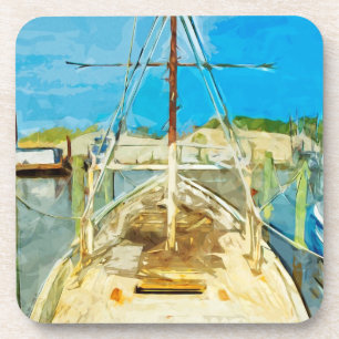 Shrimp Boat Under Repair Abstract Impressionism Coaster
