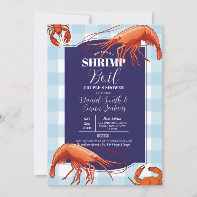 Shrimp Boil Engagement Party Seafood Navy Lobster Invitation (Front)