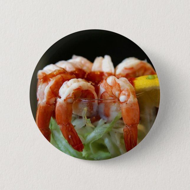 Shrimp Cocktail Lemons Lettuce Seafood 2 Inch Round Button (Front)