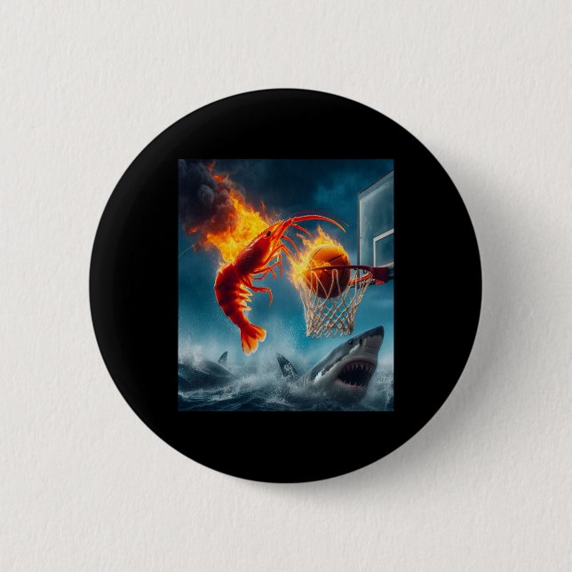 Shrimp Dunking On Shark Funny Fishing Meme  2 Inch Round Button (Front)
