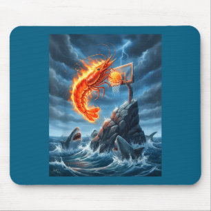 Shrimp Dunking On Shark Funny Fishing Meme Basketb Mouse Pad