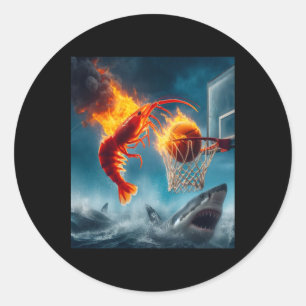 Shrimp Dunking On Shark Funny Fishing Meme  Classic Round Sticker