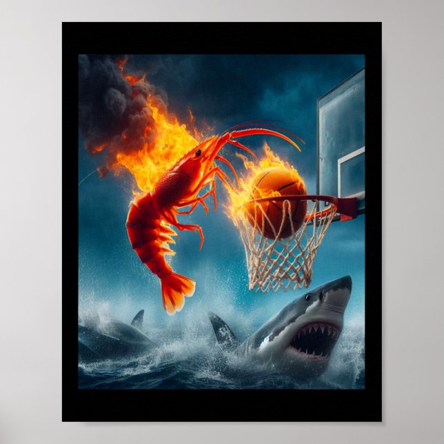 Shrimp Dunking On Shark Funny Fishing Meme  Poster (Front)