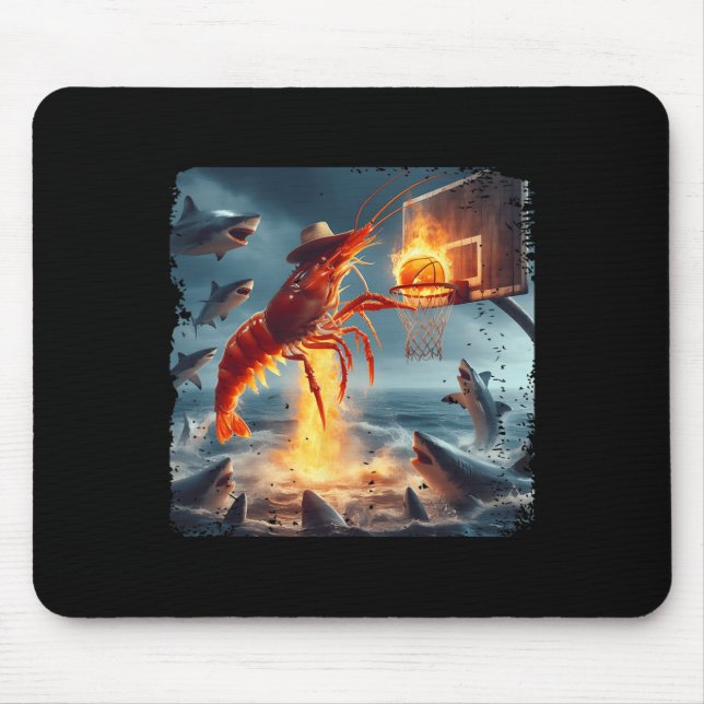 Shrimp Dunking On Shark Funny Fishing Meme Sketll  Mouse Pad (Front)