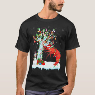 Shrimp Fish Xmas Tree Lighting Santa Hat Shrimp Ch T-Shirt